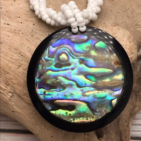 NEW Real Abalone Shell Large Pendant on Bohemian Glass Beaded Necklace Seasshell - Picture 14 of 16